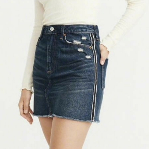 A&F Blue Side Stripe Distressed Denim Mini Skirt - Picture 1 of 9